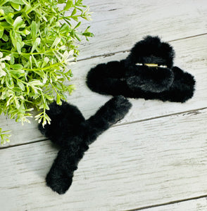 Black Fuzzy Hairclip