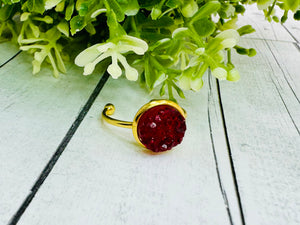 Rose Petal🌹 Red Druzy Ring - 10mm