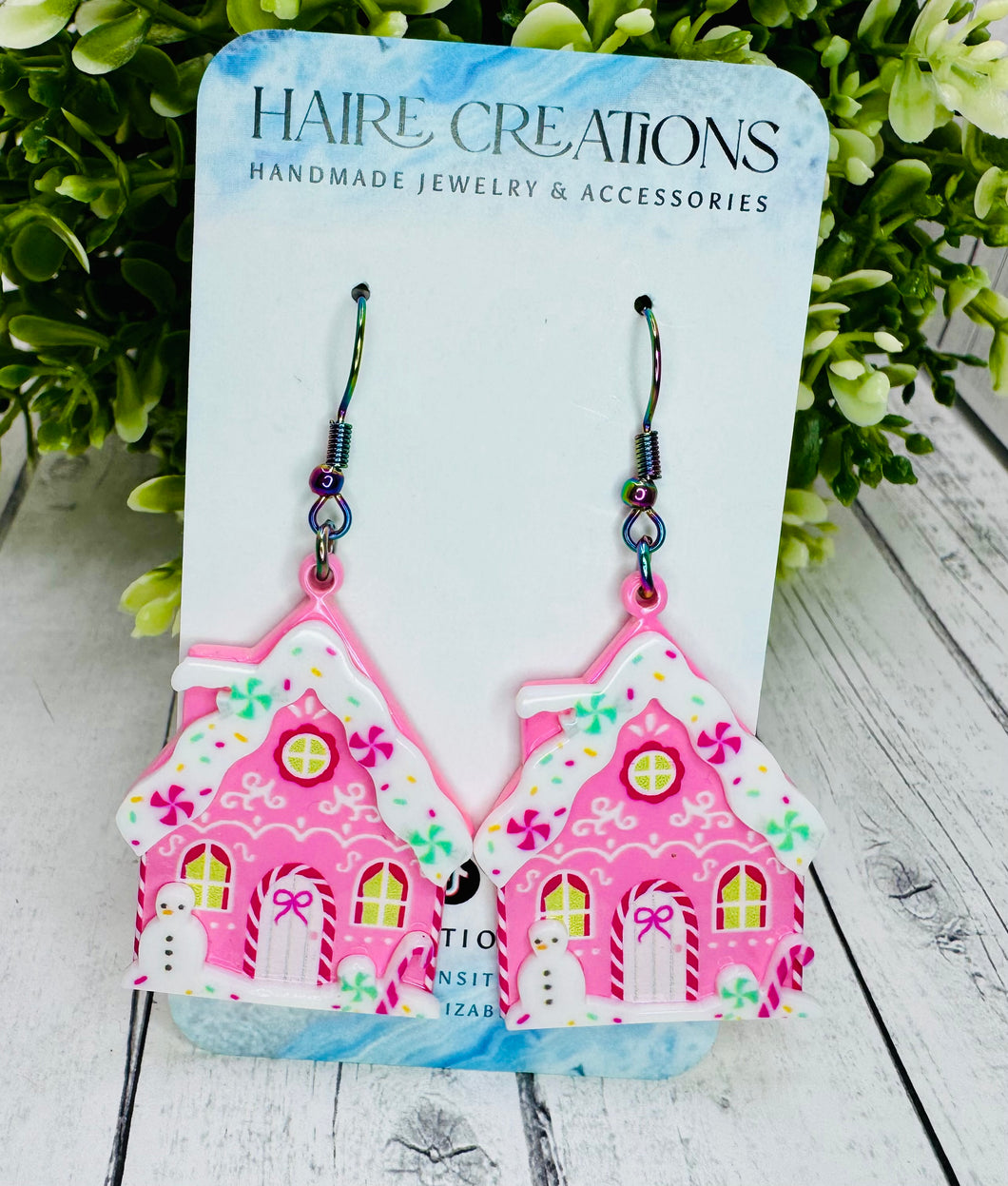 Pink Gingerbread House Dangles