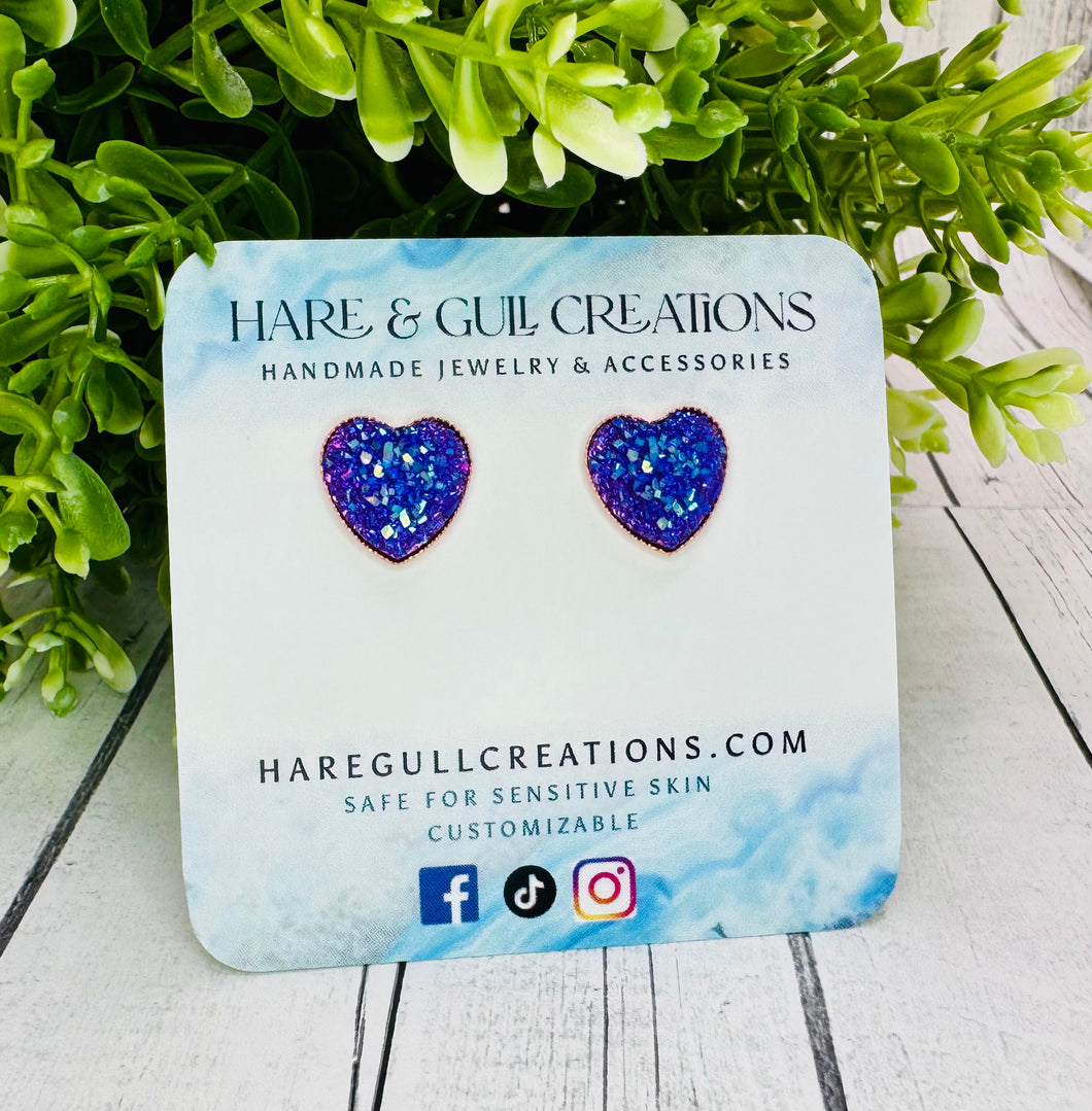 Purple Heart Druzy Studs 💜 12mm