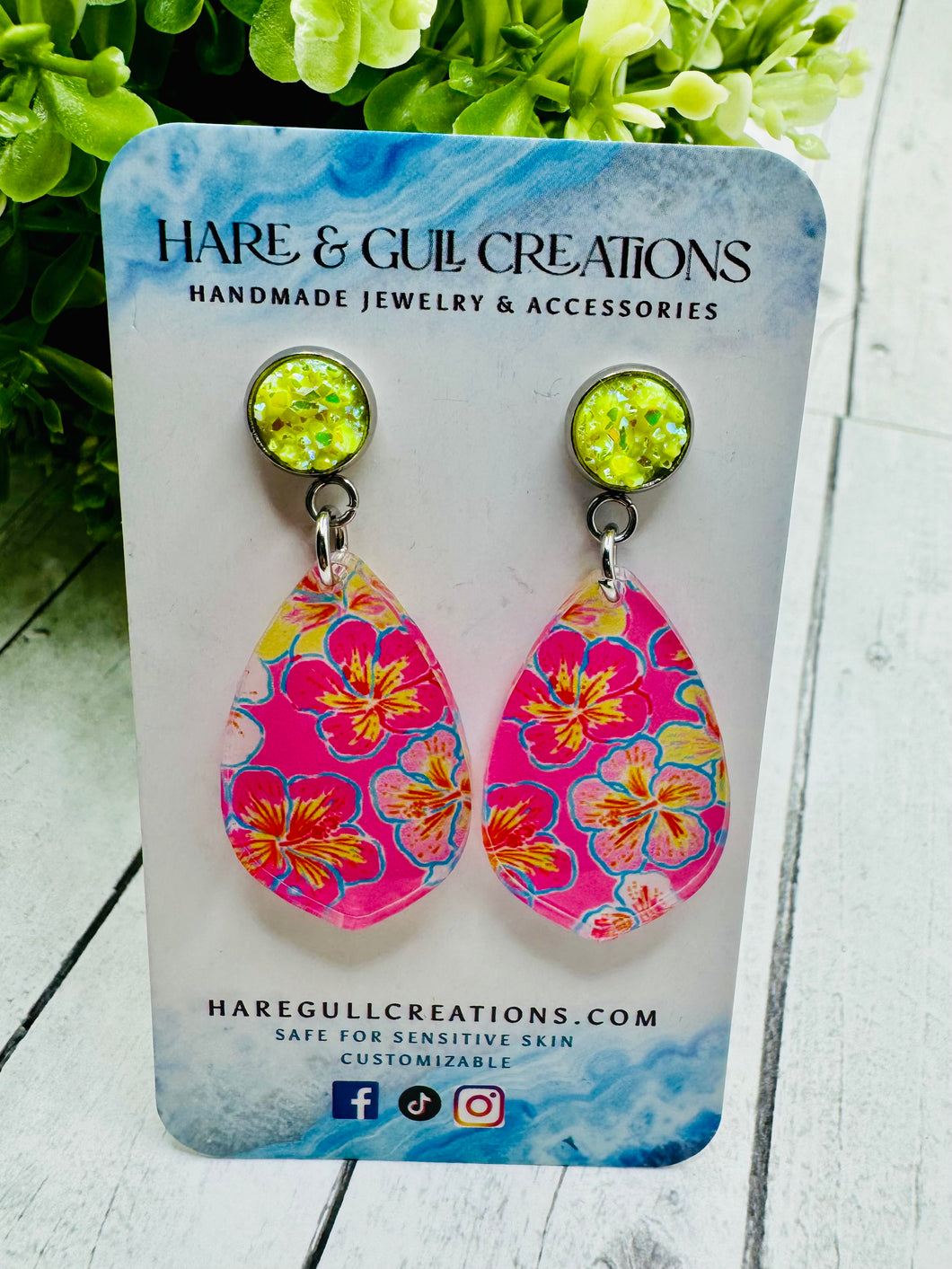 Pink Hibiscus Acrylic Dangles