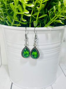 Green Tear Drop Crystal Earrings