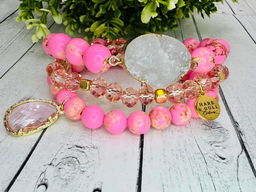 Genuine Pink Triple Bracelet Stack