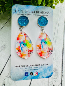 Water Color Cat Druzy Dangles