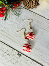 Load image into Gallery viewer, Red &amp; White Glass Peppermint Candy Earrings

