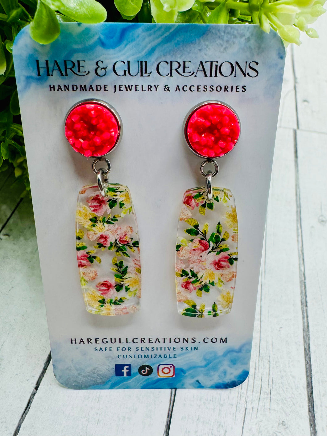 Wildflower Pink & Yellow Floral Acrylic Dangles