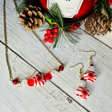 Load image into Gallery viewer, Red &amp; White Glass Peppermint Candy Earrings
