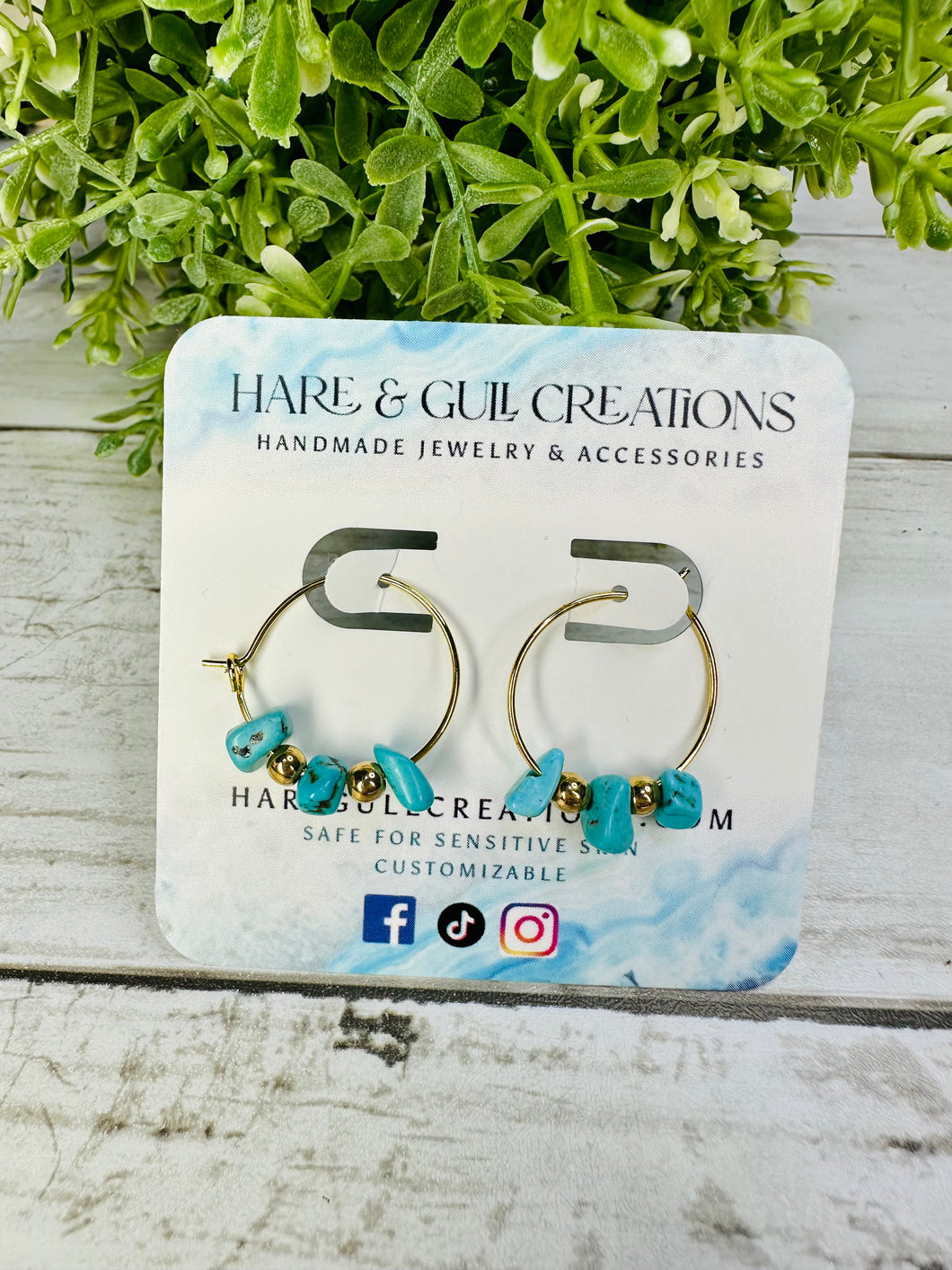 Genuine Turquoise Stone & Bead Hoops