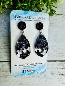 Black Rose & Druzy Dangles