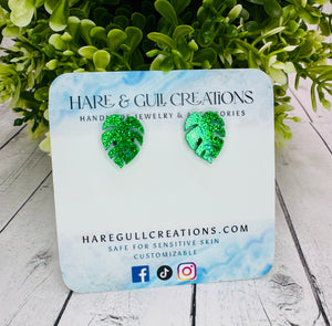 Green Tropical Leaf Studs