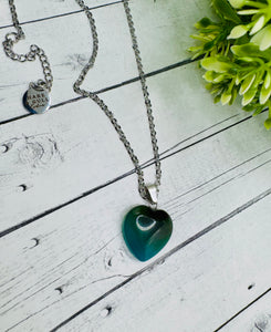 Teal & Moss Brown Agate Heart Necklace