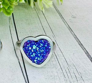 Purple Heart Druzy Ring-  12mm