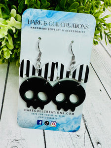 Striped Bow & Black Skulls Dangles