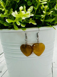 Genuine Stone Heart Agate Earrings