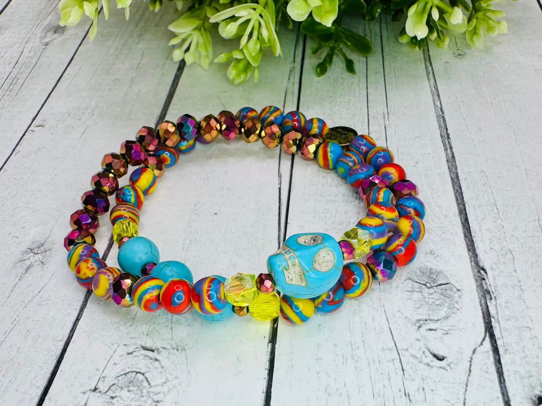 Blue Skull Genuine Bracelet Stack