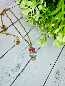 Rhinestone Sugar Skull Necklace - gold
