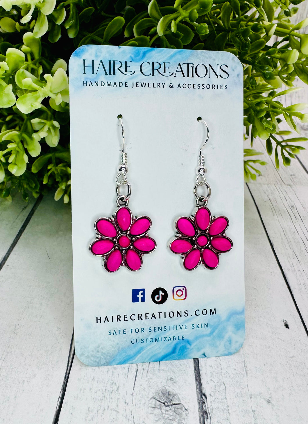 Genuine Pink Stone Flower Dangles