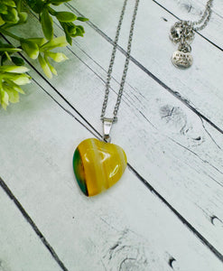 Yellow & Green Striped Agate Heart Necklace