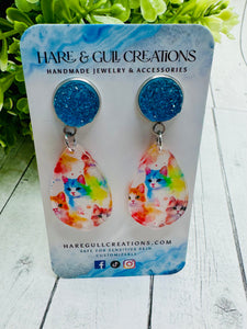 Water Color Cat Druzy Dangles