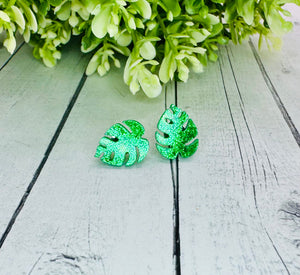 Green Tropical Leaf Studs