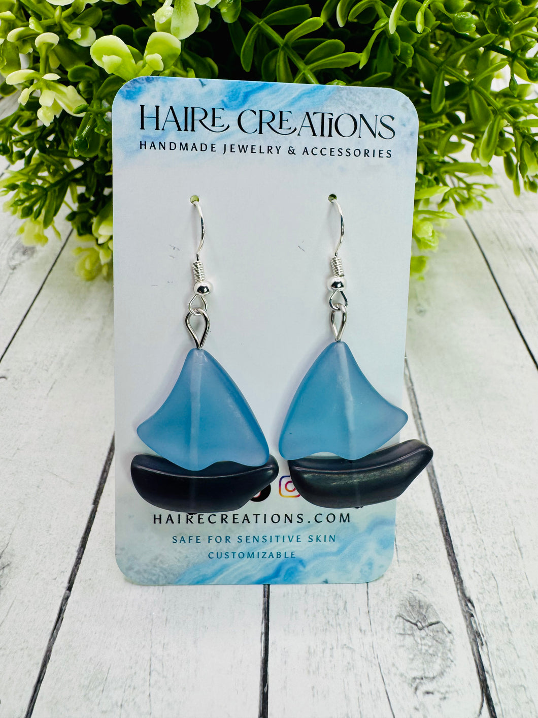 Beach Glass Sail Boat Dangles