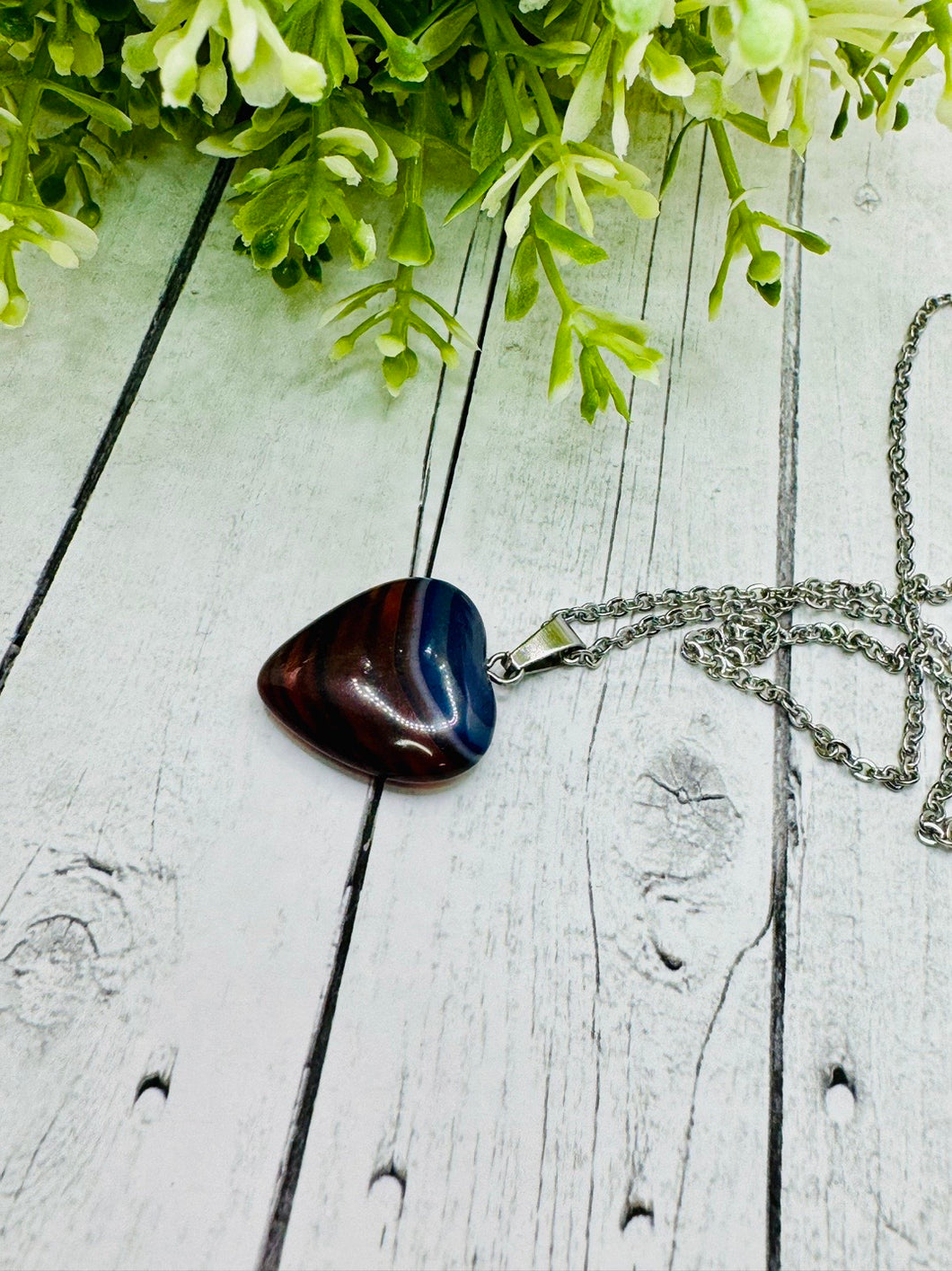 Genuine Heart Agate Necklace - Navy & Brown