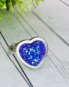 Purple Heart Druzy Ring-  12mm