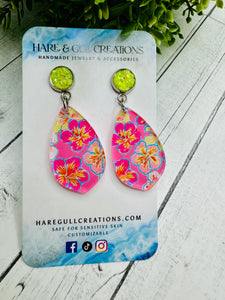 Pink Hibiscus Acrylic Dangles