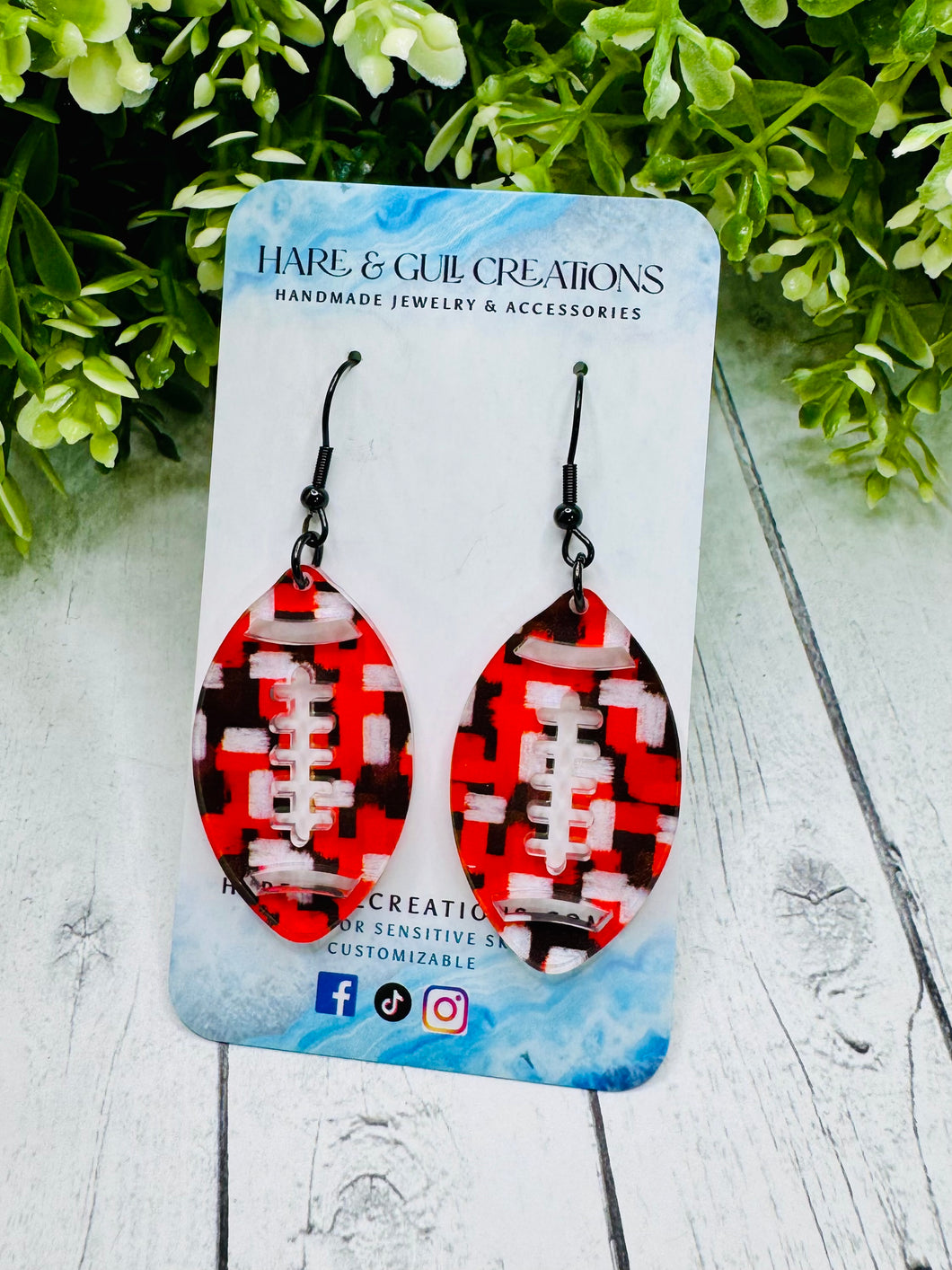 Red, Black, and White Football 🏈 Dangles