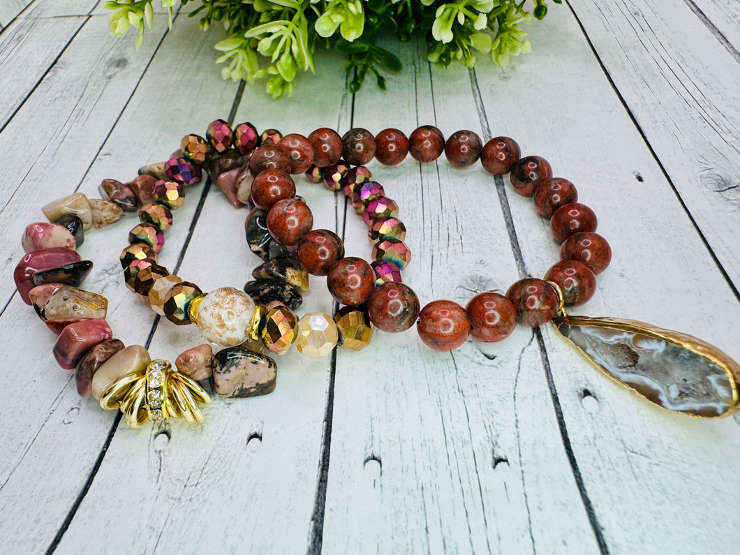 Genuine Red Jasper Triple Bracelet Stack