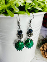 Load image into Gallery viewer, Green Striped Malachite beaded dangles
