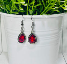 Load image into Gallery viewer, Red Tear Drop Crystal Earrings
