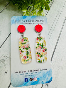 Wildflower Pink & Yellow Floral Acrylic Dangles