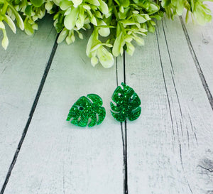 Green Tropical Leaf Studs