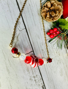 Red Glass Peppermint Candy Necklace