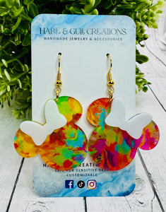 Tye Dye Bow Mouse Dangles