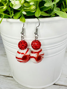 Red Glass Peppermint Candy Earrings