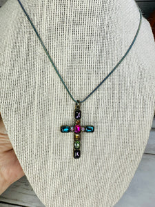 Rainbow Crystals Cross Necklace