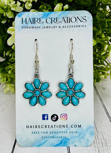Genuine Blue Stone Flower Dangles