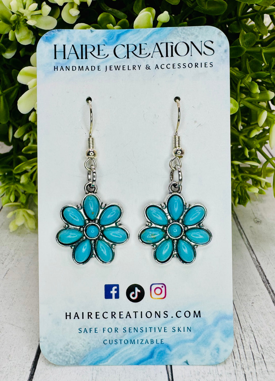 Genuine Blue Stone Flower Dangles
