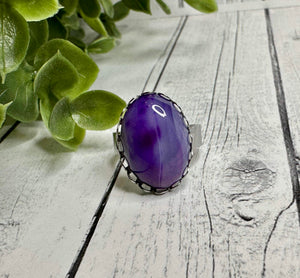 Genuine Purple Striped Agate Stone Ring