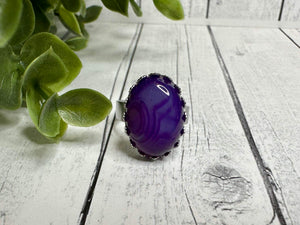 Genuine Purple Striped Agate Stone Ring
