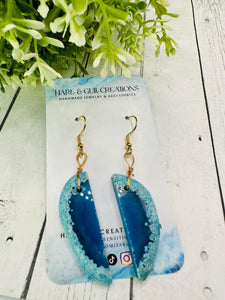 Genuine Blue Agate Slice Dangles