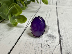 Genuine Purple Striped Agate Stone Ring