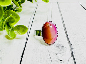 Genuine Pink Striped Agate Stone Ring