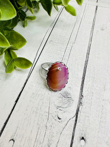 Genuine Pink Striped Agate Stone Ring