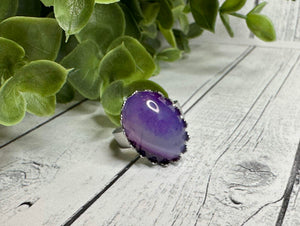 Genuine Purple Striped Agate Stone Ring