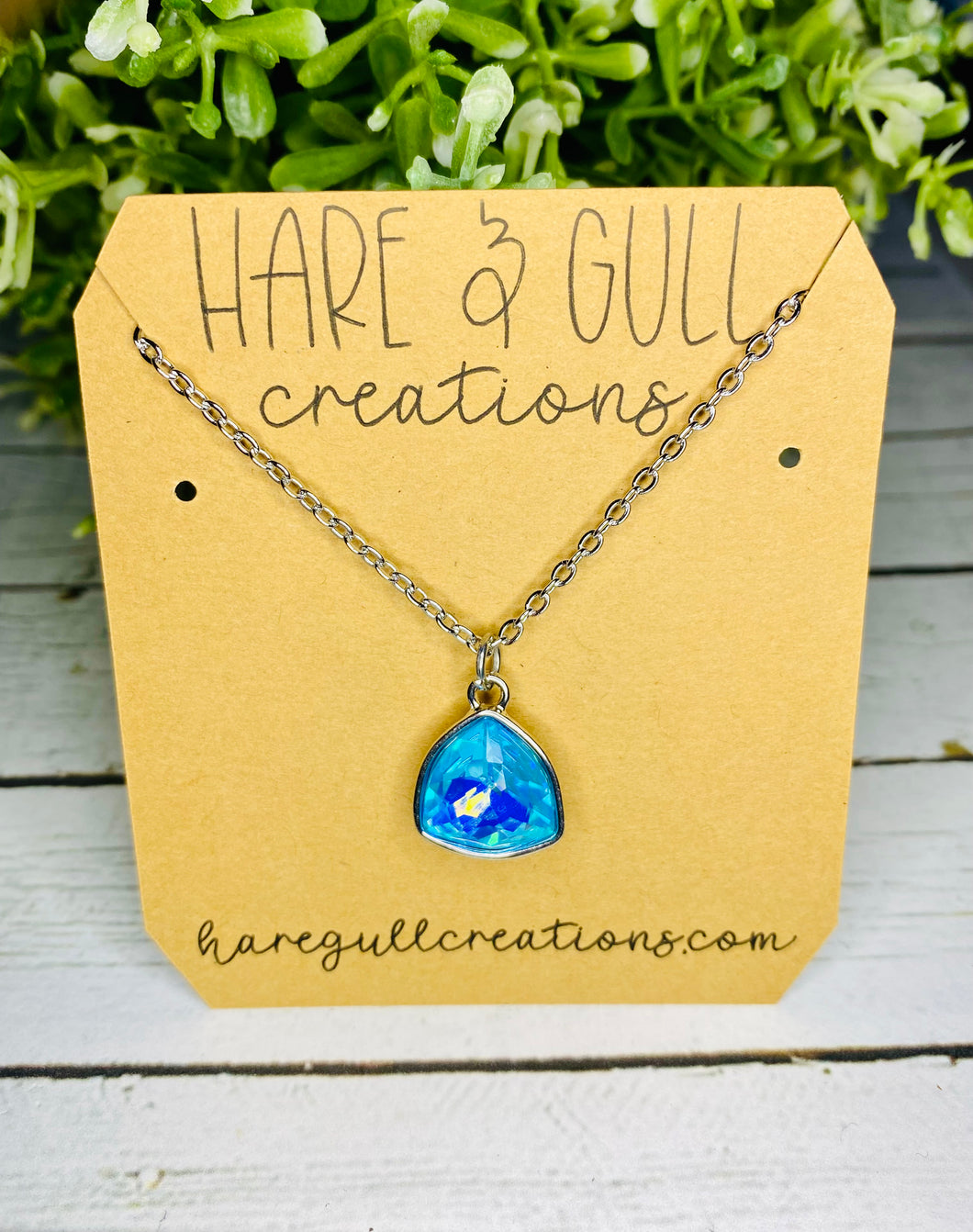 Aqua Triangular Crystal Necklace