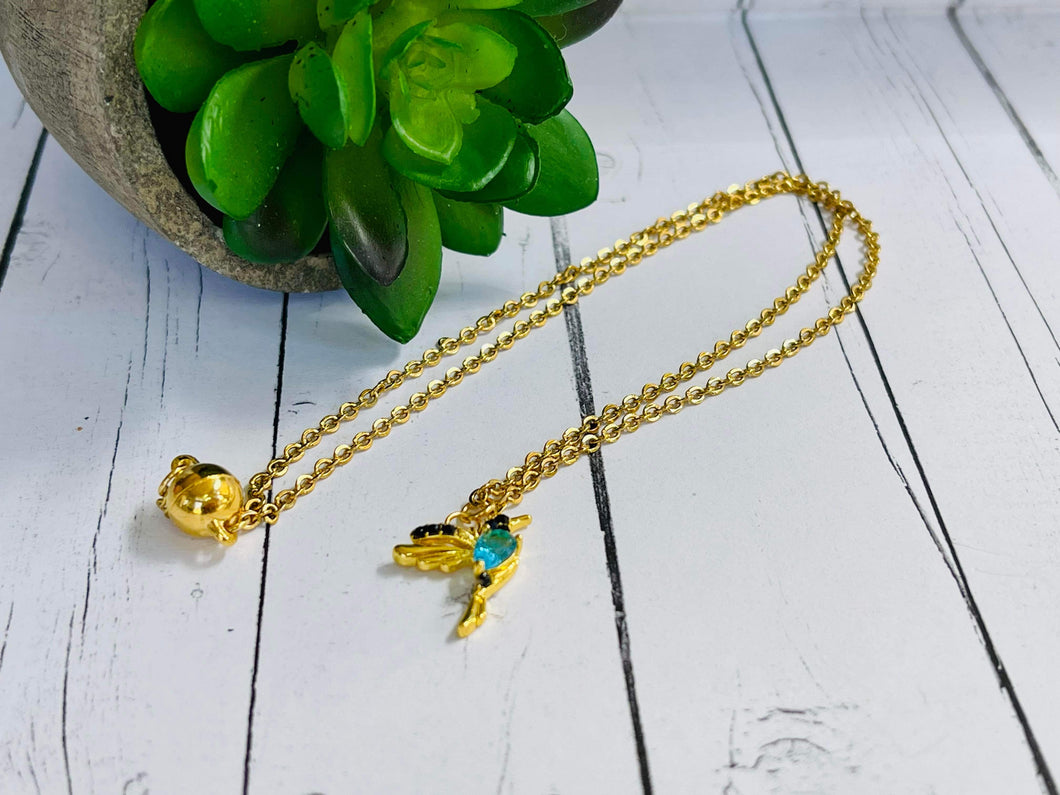 Aqua & Black Hummingbird necklace