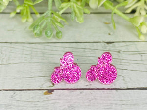 Pink Glitter Girl Mouse Earrings